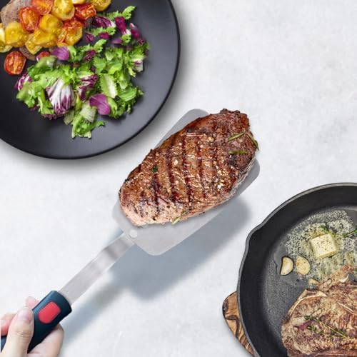 XiaoZu Stainless Steel Flexible Spatula Solid Turner, XiaoZu Thin Metal Spatula for Cast Iron Skillet, Thin Blade and Heat Resistant Silicone Handle, Great for Egg, Cookie, Meat, Crep, Large - Image 3