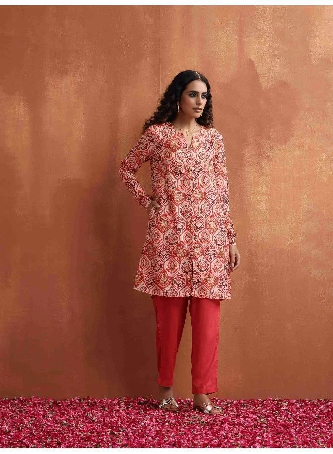 trueBrowns Beige Print Kurta Co-ord Set
