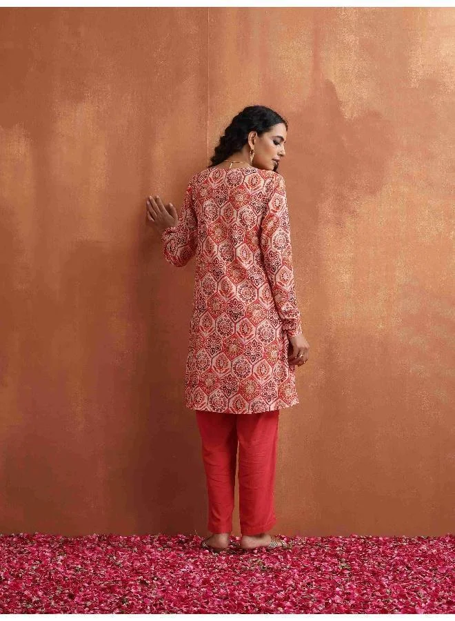 trueBrowns Beige Print Kurta Co-ord Set