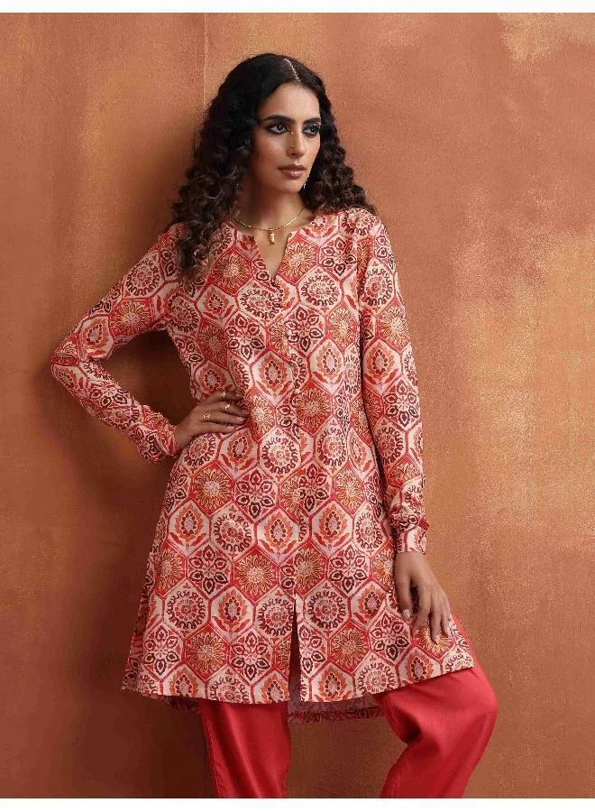 trueBrowns Beige Print Kurta Co-ord Set