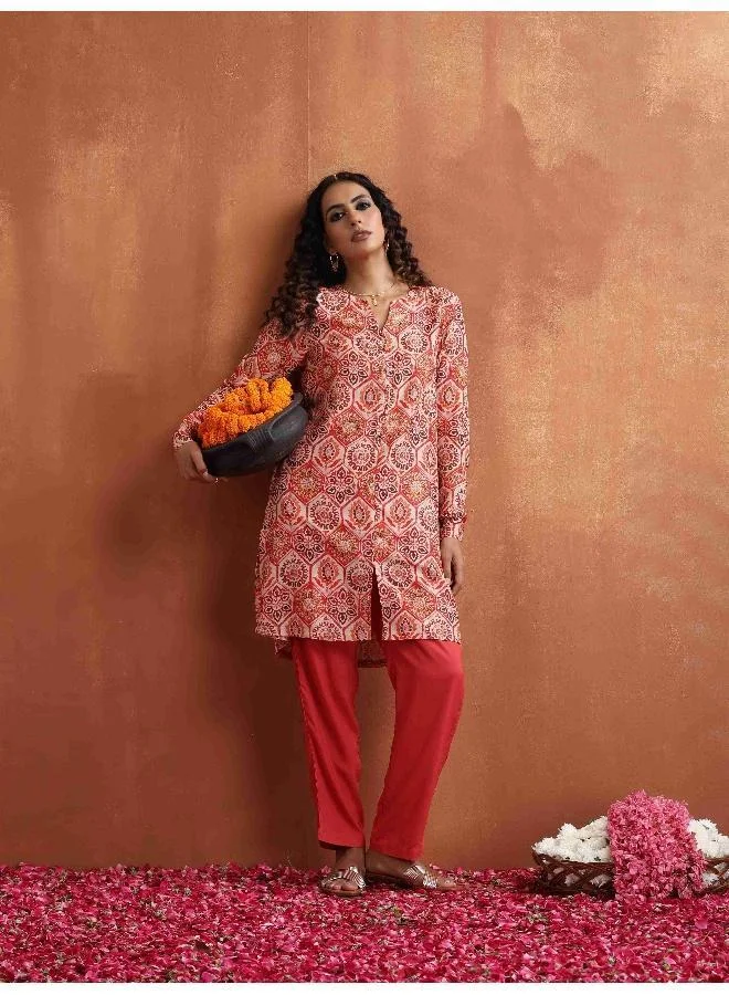 trueBrowns Beige Print Kurta Co-ord Set