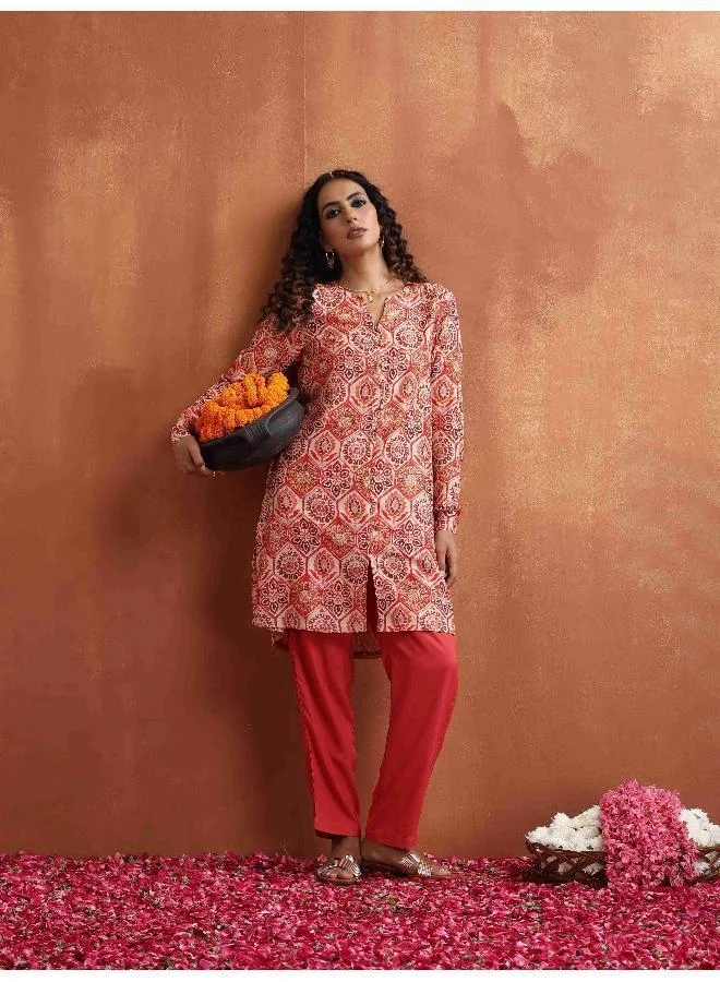 trueBrowns Beige Print Kurta Co-ord Set