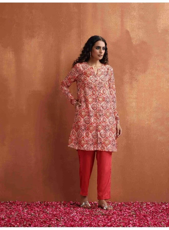 trueBrowns Beige Print Kurta Co-ord Set