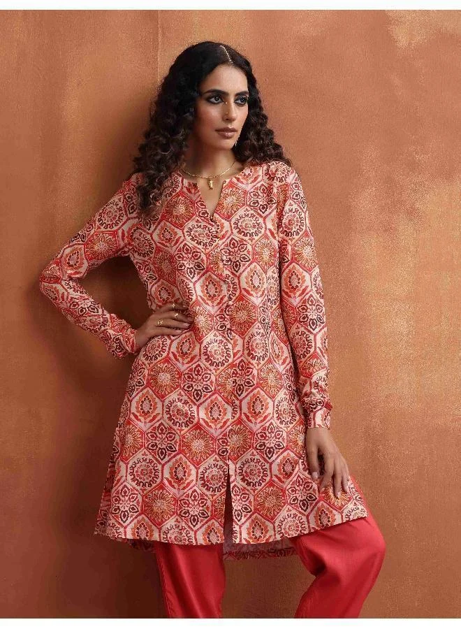 Beige Print Kurta Co-ord Set
