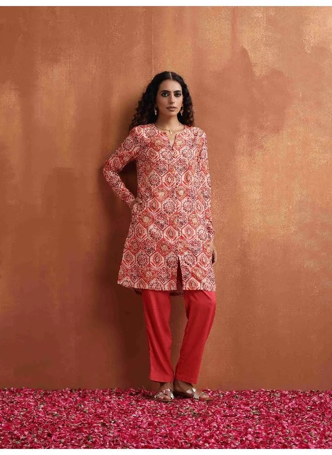 ترو برونز trueBrowns Beige Print Kurta Co-ord Set