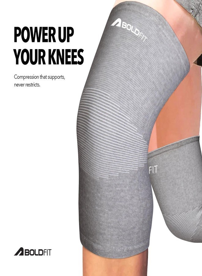 Boldfit Knee Caps for Women for Pain Relief Compression Knee Support for Men Gym Running Jogging Sports Workout Cap Pad Sleeve Braces Band Belt Guard Premium Leg Pain Relief Products - Grey L - Image 2