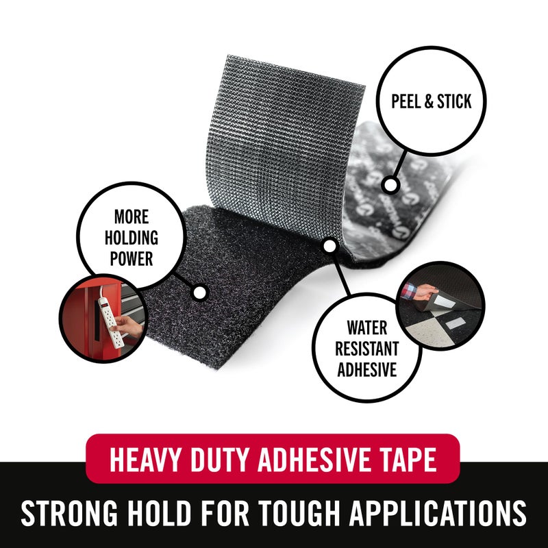 VELCRO Brand Heavy Duty Tape | 12 Foot Roll | Strong Sticky Back Adhesive Holds up to 10 lbs | Industrial Strength Fasteners for Indoor or Outdoor Use | 1-1/2in Width, Black (VEL-30836-USA) - Image 2