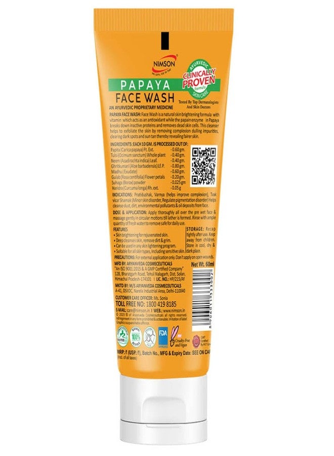 Aryanveda Nimson Papaya Face Wash for Skin Brightening Face Wash for Tan Removal, Sun Protection & Dark Spots Removal Glowing Skin Face Wash for All Skin Types - 60ml - Image 2