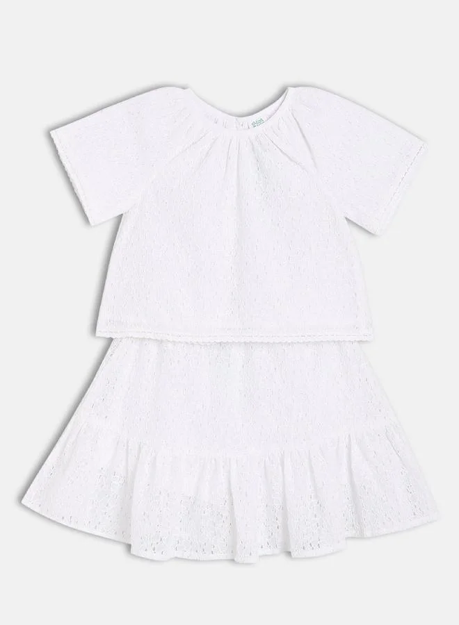 MINIKLUB Girls Lace Insert Cotton Top and Skirt Set