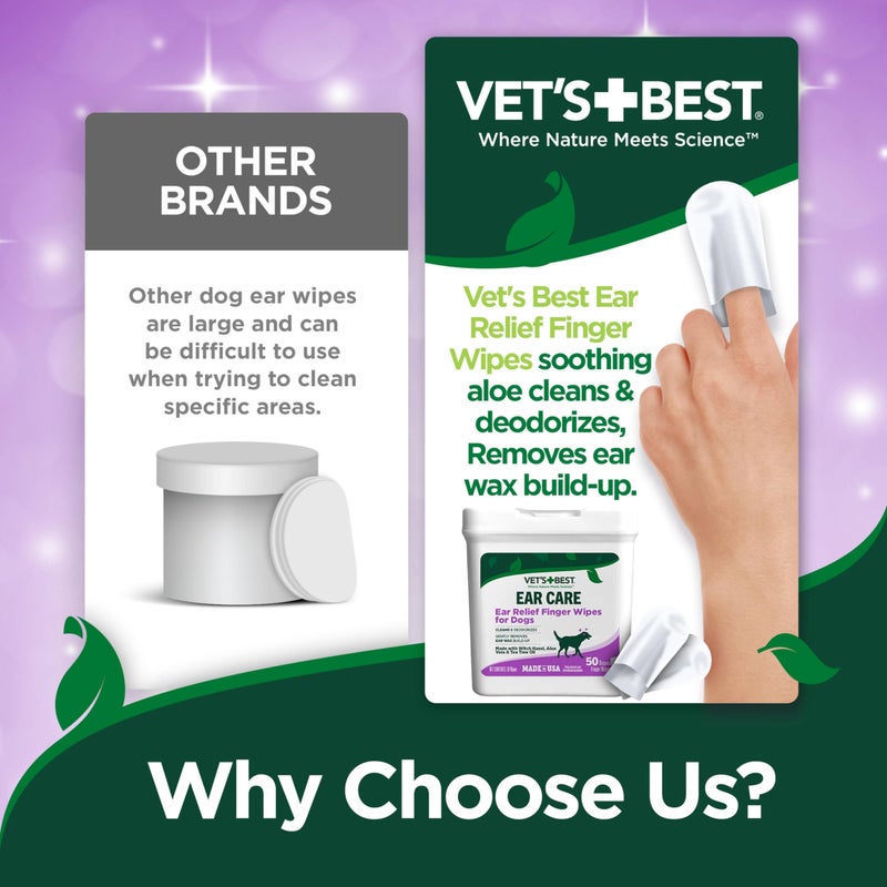 Vet's Best Ear Relief Finger Wipes, Ear Cleansing Finger Wipes for Dogs, Sooths & Deodorizes, 50 Disposable Dog Wipes - Image 3
