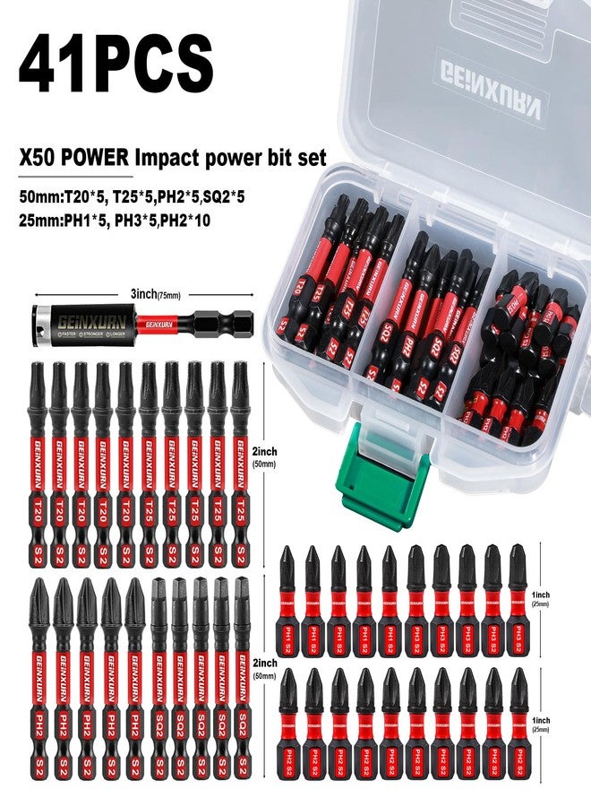 Geinxurn Multi Impact Screwdriver Bits Set, 41pieces Magnetic S2 Steel Multi Phillips/Square/Torx Insert Power Bits Tips and Impact Bit Holder with Storage Box - Image 2