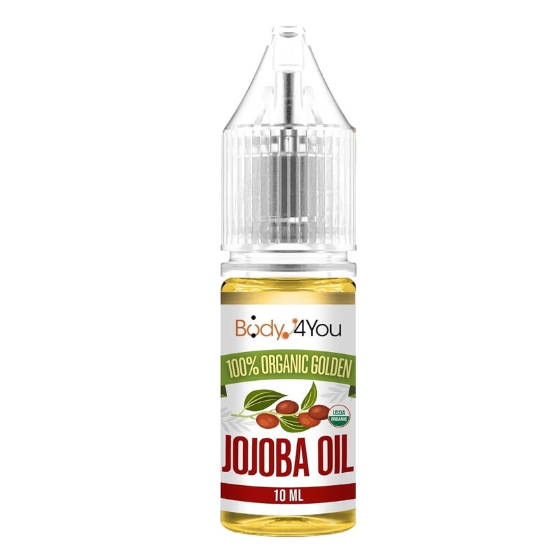 زيت الجوجوبا العضوي 100% من USDA للعناية بعد الثقب - قياسات الأذن الممدودة، التراجي، الأنف، الحاجز، الشفاه، السرة - مرطب طبيعي للبشرة - شمع نقي غير مكرر - زجاجة قطارة 0.34 أونصة سائلة