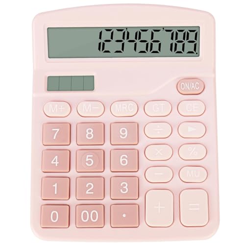 Jukusa 12-Digit Dual Power Desktop Calculator with Large LCD Display, Big Easy Press Buttons, Solar & Battery Operated, Portable Office & School Basic Calculator for Kids and Parents (Pink) - Image 1