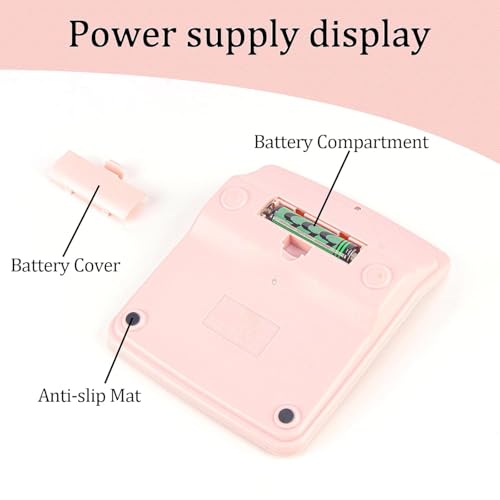 Jukusa 12-Digit Dual Power Desktop Calculator with Large LCD Display, Big Easy Press Buttons, Solar & Battery Operated, Portable Office & School Basic Calculator for Kids and Parents (Pink) - Image 5