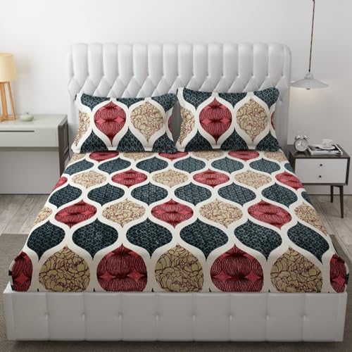 DECOREZA Super Warm Elastic Fitted Warm Flannel Bedsheet King Size Warm Velvet Bedsheet for Winter Double Bed | 2 Pillow Covers, Size - 72 x 78 Inches (Beige N Pink) - Image 1