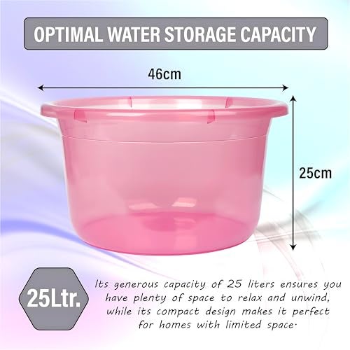 Kuber Industries Durable Deep Bath Tub|Versatile Short Livestock Feeding Pan| Plastic Utility Gaint Basin for Baby Bathing,Washing Clothes,26 Litre (Pink) - Image 3