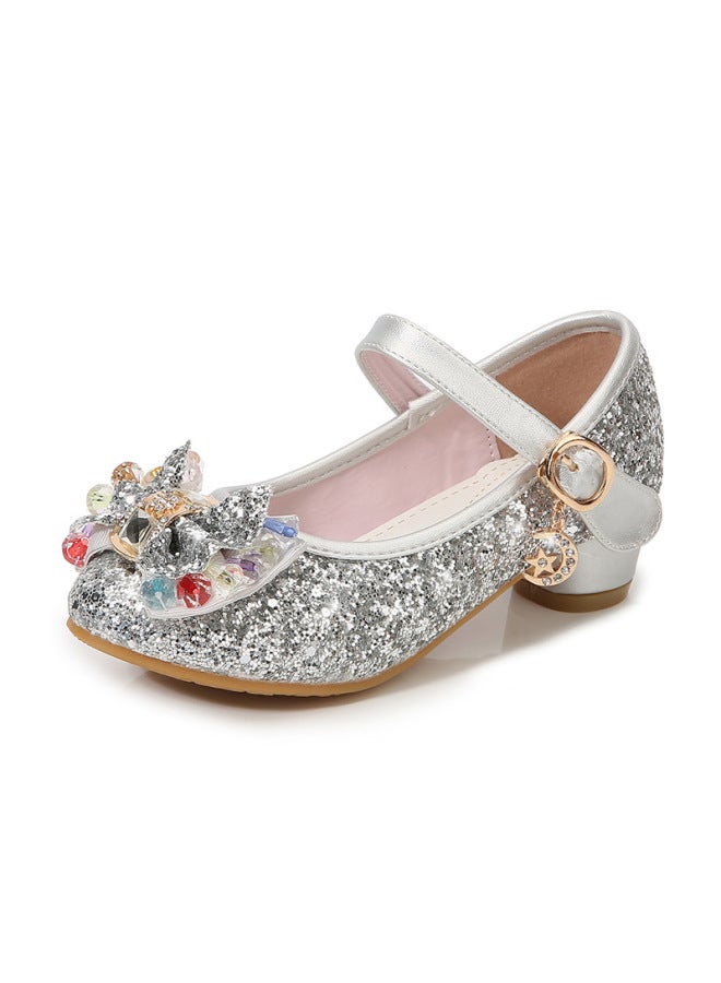 Girls' High-heeled Shoes  Spring Children's Princess Crystal Shoes For Older Children Korean Style Shoes Princess Style Low-heeled Little Princess Shoes