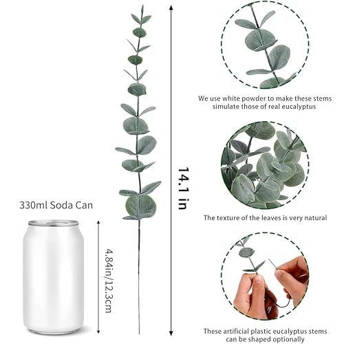 Tdas 20 Pcs Artificial Plants Eucalyptus Stems for Home Decor Faux Leaves Plant Fake Flower Bouquet Centerpiece Greenery Branches Decoration Table Vase Wedding Christmas (Green) - Image 2