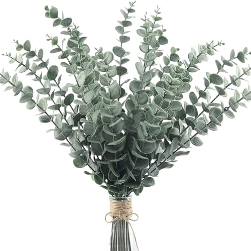 Tdas 20 Pcs Artificial Plants Eucalyptus Stems for Home Decor Faux Leaves Plant Fake Flower Bouquet Centerpiece Greenery Branches Decoration Table Vase Wedding Christmas (Green) - Image 1