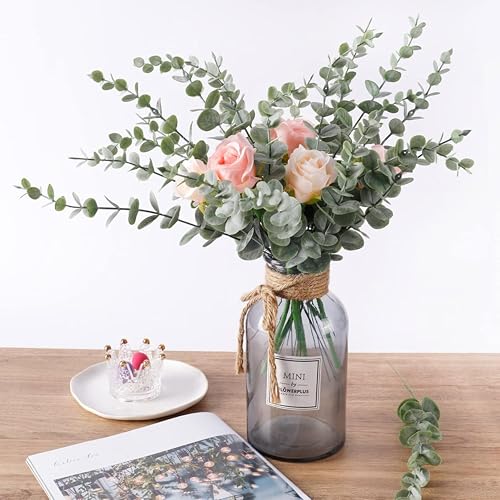 Tdas 20 Pcs Artificial Plants Eucalyptus Stems for Home Decor Faux Leaves Plant Fake Flower Bouquet Centerpiece Greenery Branches Decoration Table Vase Wedding Christmas (Green) - Image 5