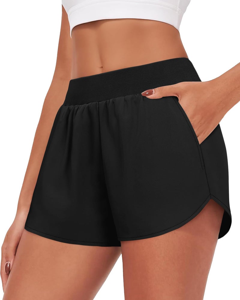 NIASHOT Athletic Workout Running Shorts for Women Dolphin Quick Dry Hiking Outdoors Gym Track Tennis Sports Clothes Black M - Image 1
