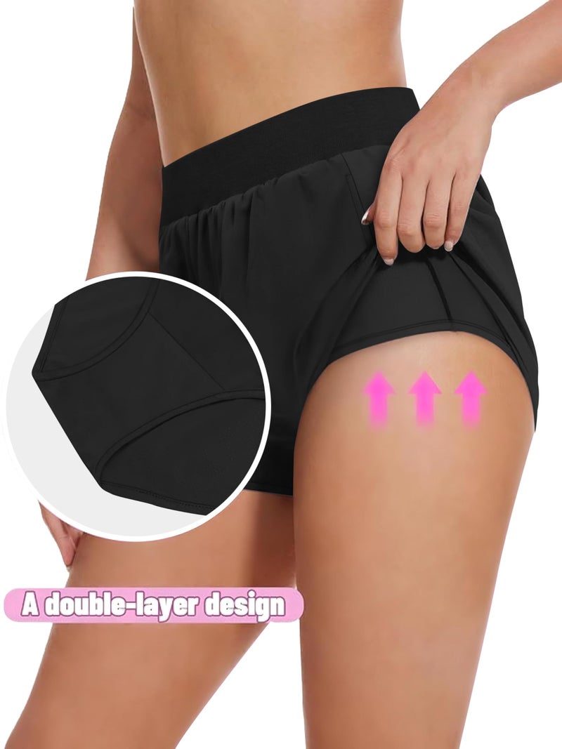 NIASHOT Athletic Workout Running Shorts for Women Dolphin Quick Dry Hiking Outdoors Gym Track Tennis Sports Clothes Black M - Image 4