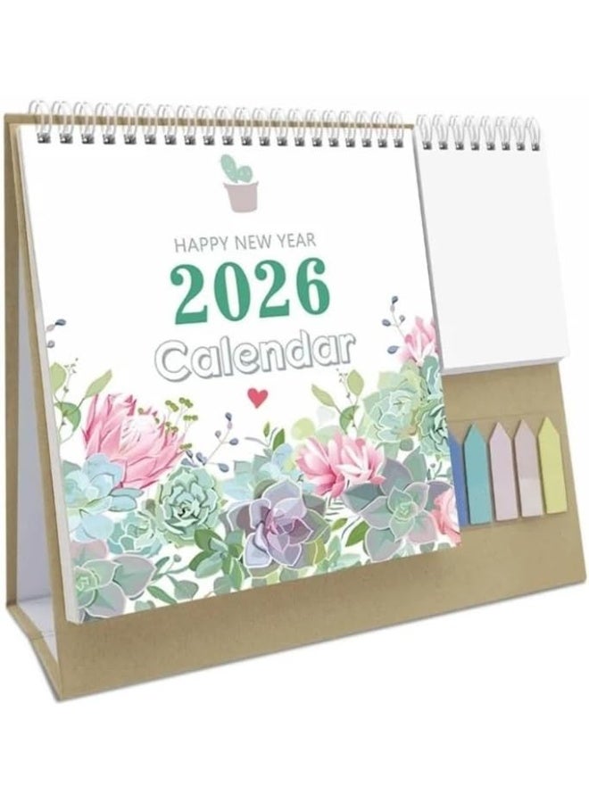 Small Desk Calendar 2026, Standing Flip Desktop Calendar - Metal Ring Twin-Wire Binding Monthly Desktop Calendar for Home Office School - Image 1