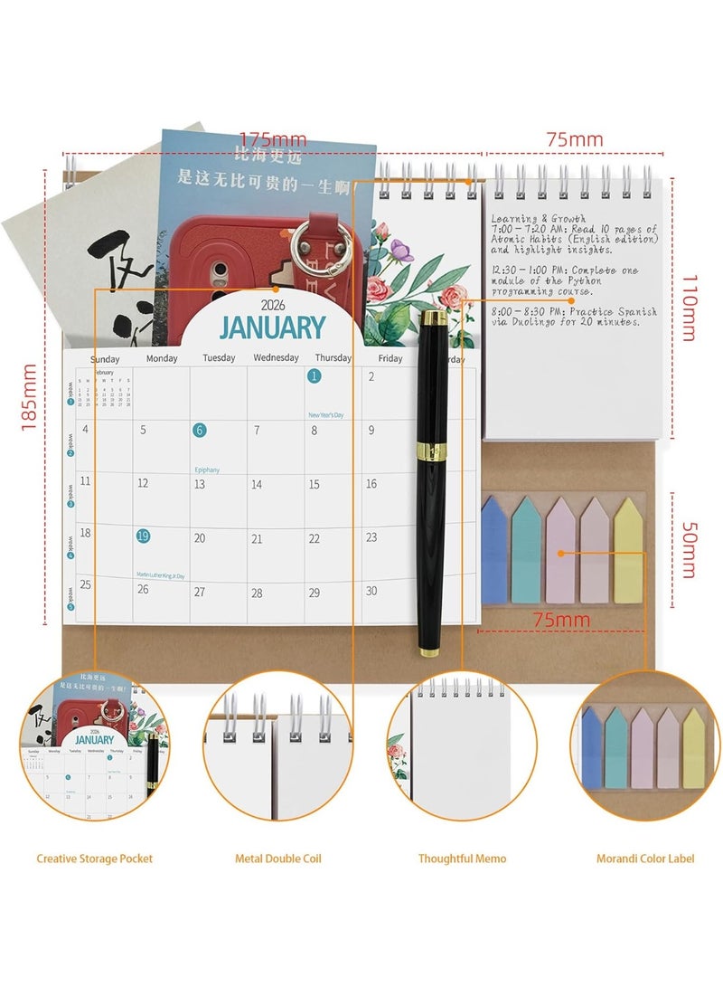 Small Desk Calendar 2026, Standing Flip Desktop Calendar - Metal Ring Twin-Wire Binding Monthly Desktop Calendar for Home Office School - Image 4