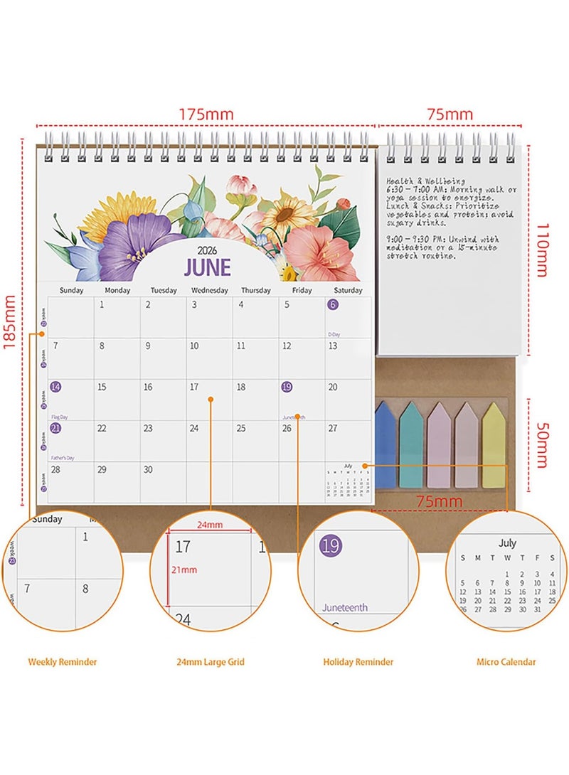 Small Desk Calendar 2026, Standing Flip Desktop Calendar - Metal Ring Twin-Wire Binding Monthly Desktop Calendar for Home Office School - Image 3