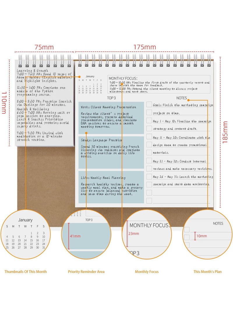 Small Desk Calendar 2026, Standing Flip Desktop Calendar - Metal Ring Twin-Wire Binding Monthly Desktop Calendar for Home Office School - Image 2