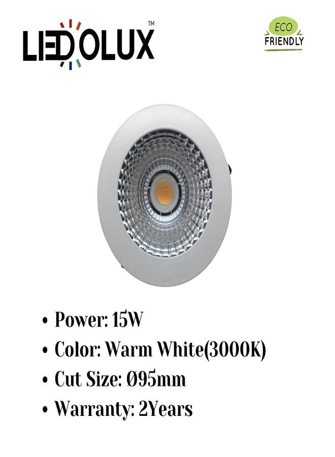 LEDOLUX 15Watt Warm White 3000K Round LED Spot COB Lights(Energy Class A++) (Pack of 1) - Image 2