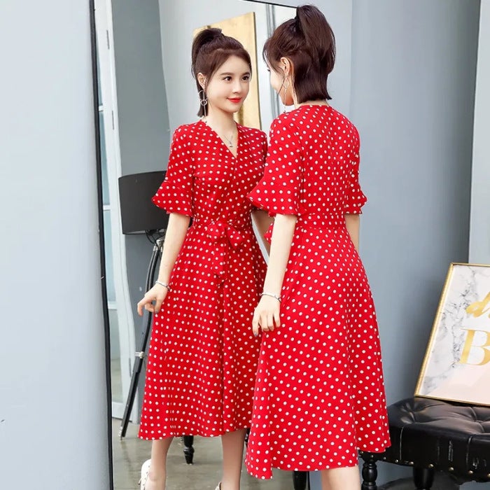 Polka Dot Dress For Women 2025 Style Waist-Cinching Slimming V-Neck Fairy Dress Super Fairy-Like Sweet Long Dress - Image 1