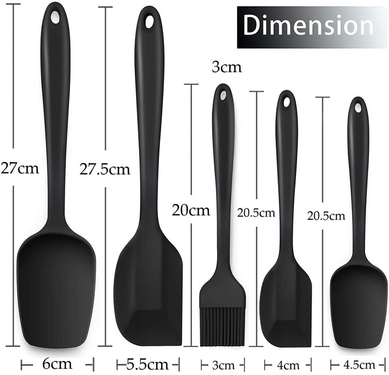 Baskety Silicone Spatula Set Kitchen Utensils Set of 5 With Basting Pastry Brush Heat Resistant Non-Stick, for Cooking Baking Cake Decorating, Rubber Spatula Turner Spoonula Black - Image 2