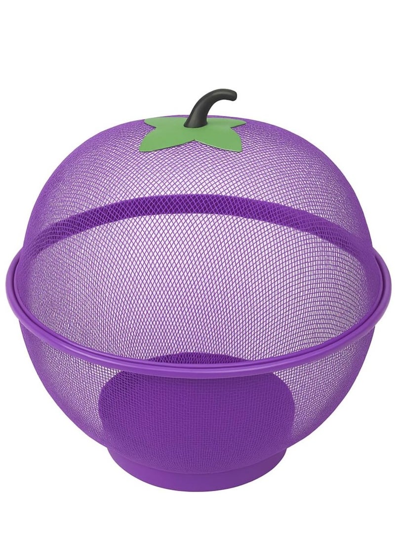 لافيش سلة تخزين فواكه كبيرة جدًا على شكل تفاحة مع غطاء شبكي، 28.5 سم، حامل فواكه أرجواني طازج، يحمي من الذباب والحشرات غير المرغوب فيها. - Image 1
