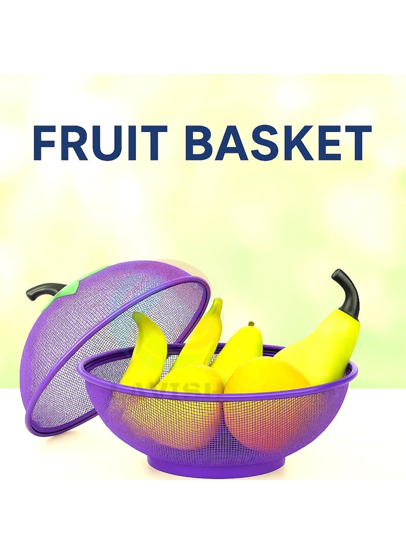لافيش سلة تخزين فواكه كبيرة جدًا على شكل تفاحة مع غطاء شبكي، 28.5 سم، حامل فواكه أرجواني طازج، يحمي من الذباب والحشرات غير المرغوب فيها. - Image 2