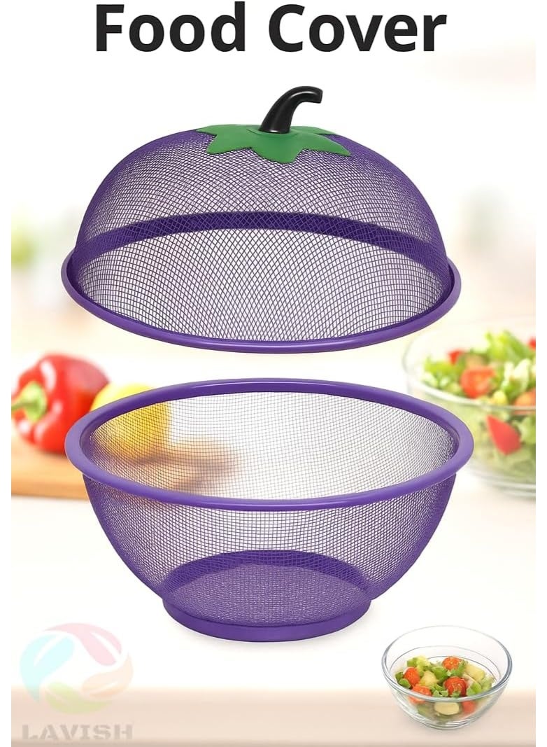 لافيش سلة تخزين فواكه كبيرة جدًا على شكل تفاحة مع غطاء شبكي، 28.5 سم، حامل فواكه أرجواني طازج، يحمي من الذباب والحشرات غير المرغوب فيها. - Image 3