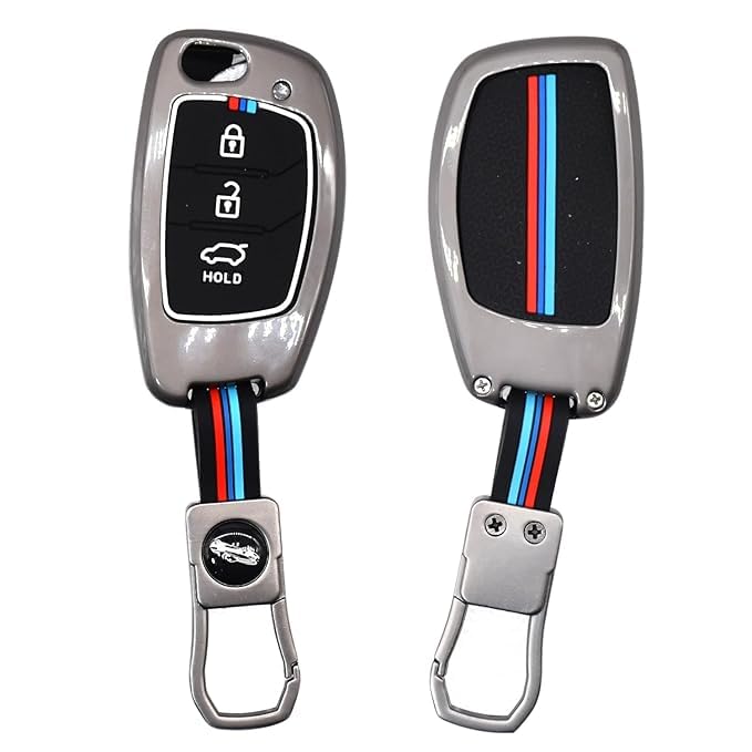 Namani Metal Silicon Key Cover Compatible with Hyundai Creta, Venue, Tucson, Alcazar, i20, Grand i10 Nios, Aura, Xcent, Exter 3 Button Metal Smart Flip Key - Image 2