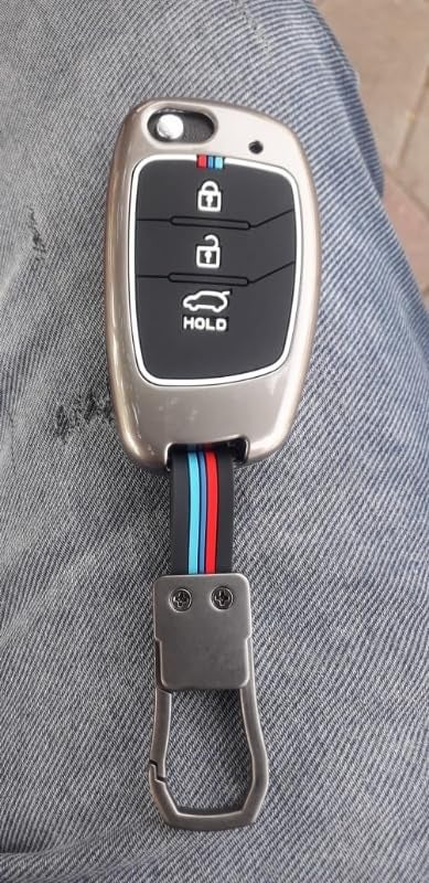 Namani Metal Silicon Key Cover Compatible with Hyundai Creta, Venue, Tucson, Alcazar, i20, Grand i10 Nios, Aura, Xcent, Exter 3 Button Metal Smart Flip Key - Image 3