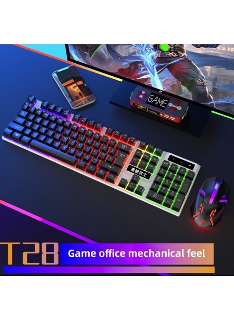 Mechanical Feel Keyboard Mouse Suit Wired Desktop Computer Notebook Game E-sports Typing Dedicated USB-Color:Mechanical Feel - 1 Year Warranty - Black Backlit Keyboard + 4d Gaming Mouse - No - 104 Keys - Official Standard