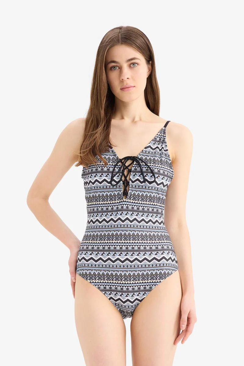 ديفاكتو Fall in Love Regular Fit Ethnic Patterned Swimsuit