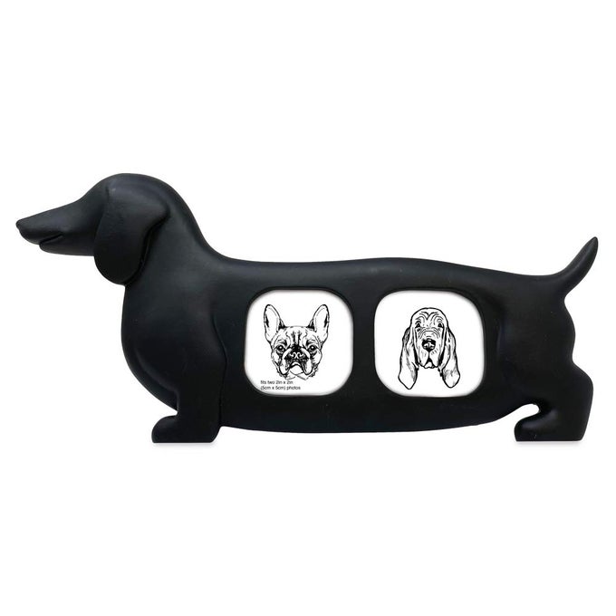 DOUBLE 2X2 RESIN SENTIMENTS DOG SHAPED PICTURE FRAME PHOTO GIFT FOR PET PUPPY TABLETOP DESKTOP WALL DISPLAY 2X2 BLACK