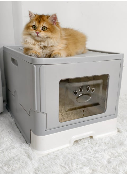 Wisfor Cat Litter Box: Large Foldable Litter Box with Lid Kitty Potty Top Entry Type Anti-Splashing Persian Kitty Litter Box with Cat Litter Scoop