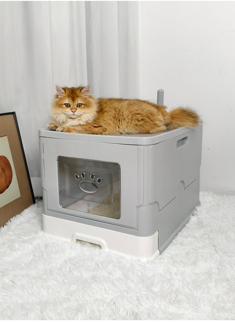 Wisfor Cat Litter Box: Large Foldable Litter Box with Lid Kitty Potty Top Entry Type Anti-Splashing Persian Kitty Litter Box with Cat Litter Scoop