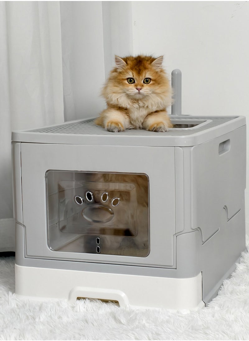 Wisfor Cat Litter Box: Large Foldable Litter Box with Lid Kitty Potty Top Entry Type Anti-Splashing Persian Kitty Litter Box with Cat Litter Scoop