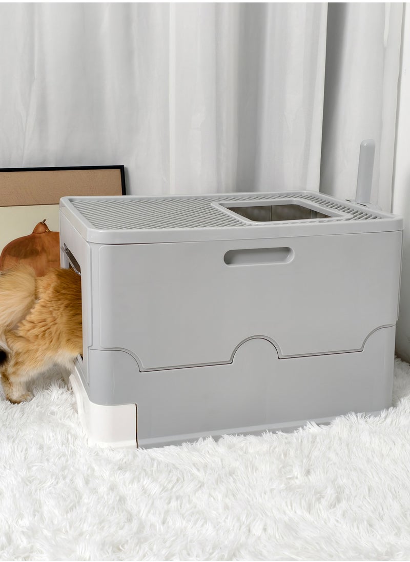 Wisfor Cat Litter Box: Large Foldable Litter Box with Lid Kitty Potty Top Entry Type Anti-Splashing Persian Kitty Litter Box with Cat Litter Scoop