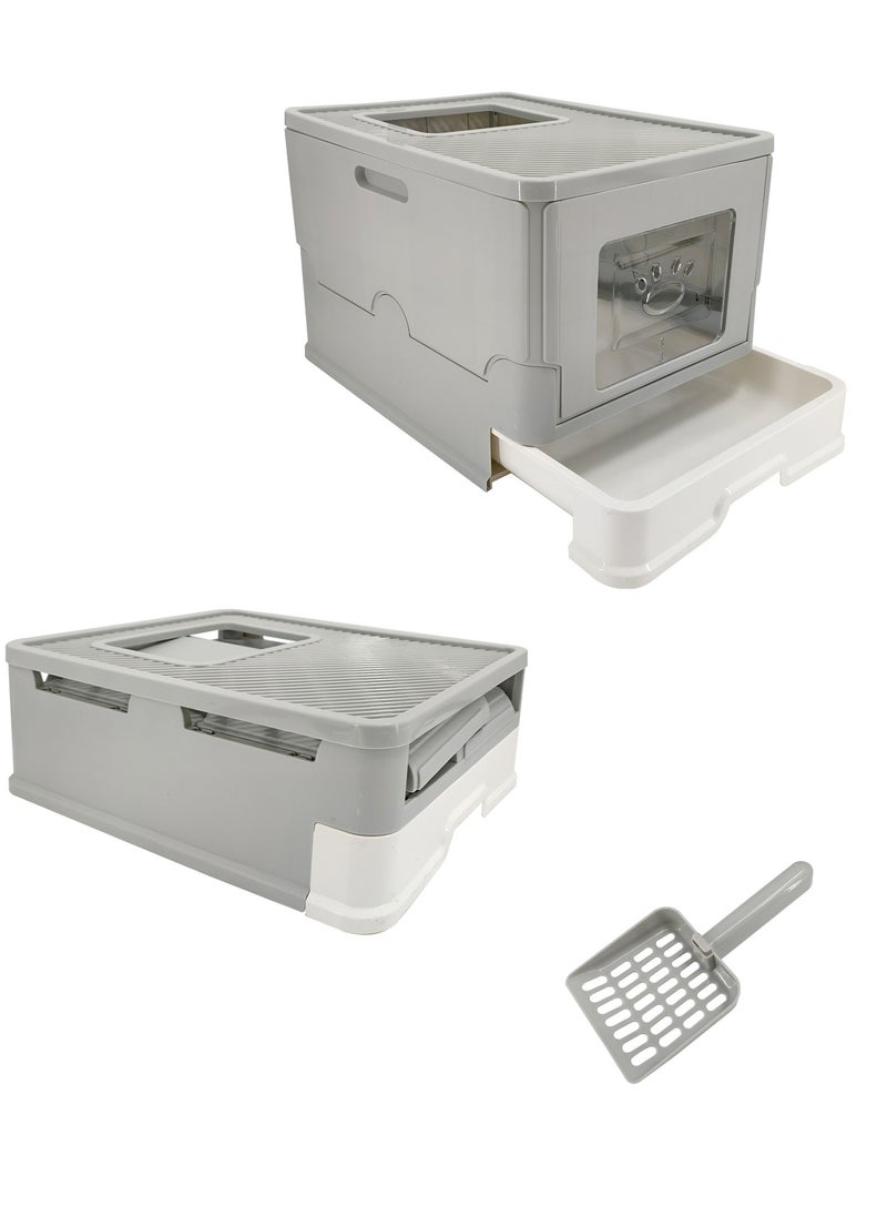 Wisfor Cat Litter Box: Large Foldable Litter Box with Lid Kitty Potty Top Entry Type Anti-Splashing Persian Kitty Litter Box with Cat Litter Scoop
