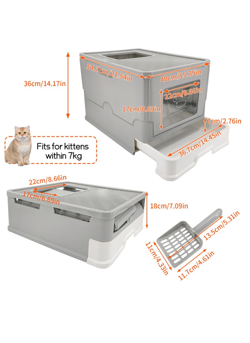 Wisfor Cat Litter Box: Large Foldable Litter Box with Lid Kitty Potty Top Entry Type Anti-Splashing Persian Kitty Litter Box with Cat Litter Scoop