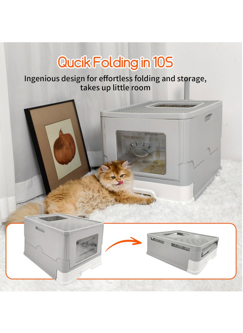 Wisfor Cat Litter Box: Large Foldable Litter Box with Lid Kitty Potty Top Entry Type Anti-Splashing Persian Kitty Litter Box with Cat Litter Scoop