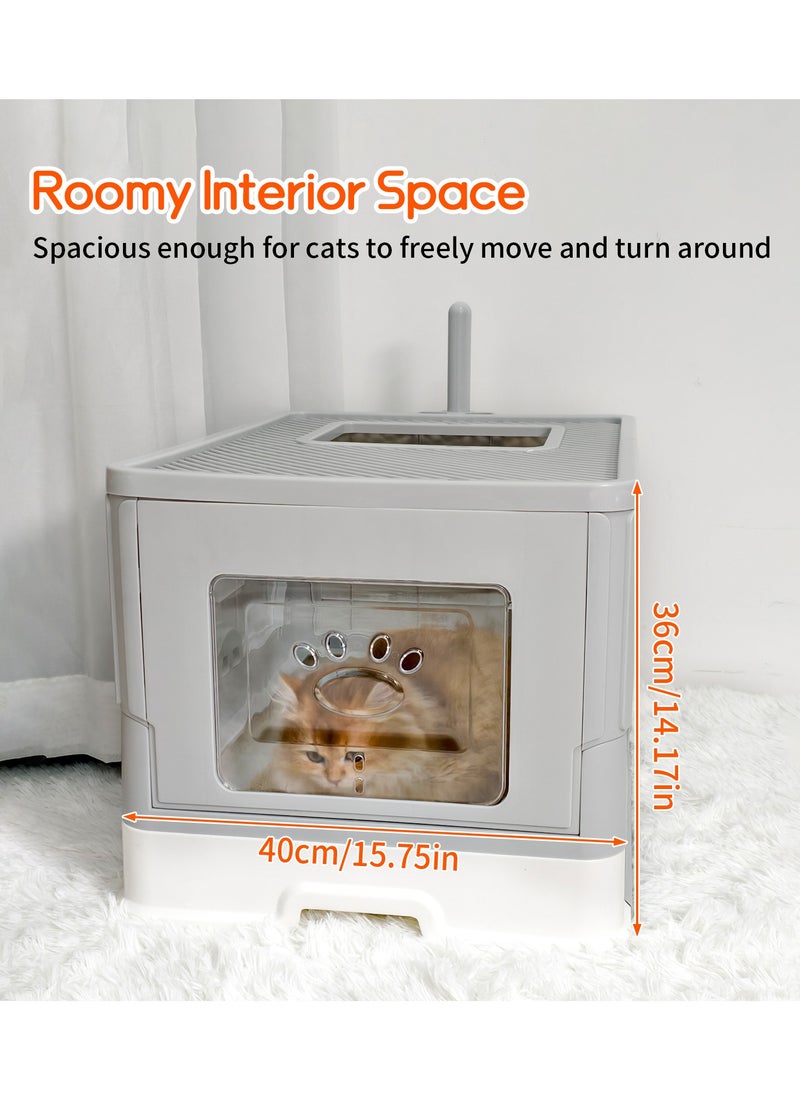Wisfor Cat Litter Box: Large Foldable Litter Box with Lid Kitty Potty Top Entry Type Anti-Splashing Persian Kitty Litter Box with Cat Litter Scoop