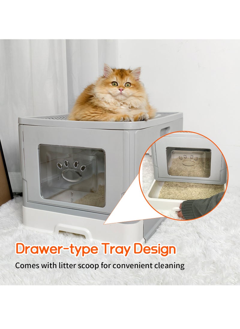 Wisfor Cat Litter Box: Large Foldable Litter Box with Lid Kitty Potty Top Entry Type Anti-Splashing Persian Kitty Litter Box with Cat Litter Scoop
